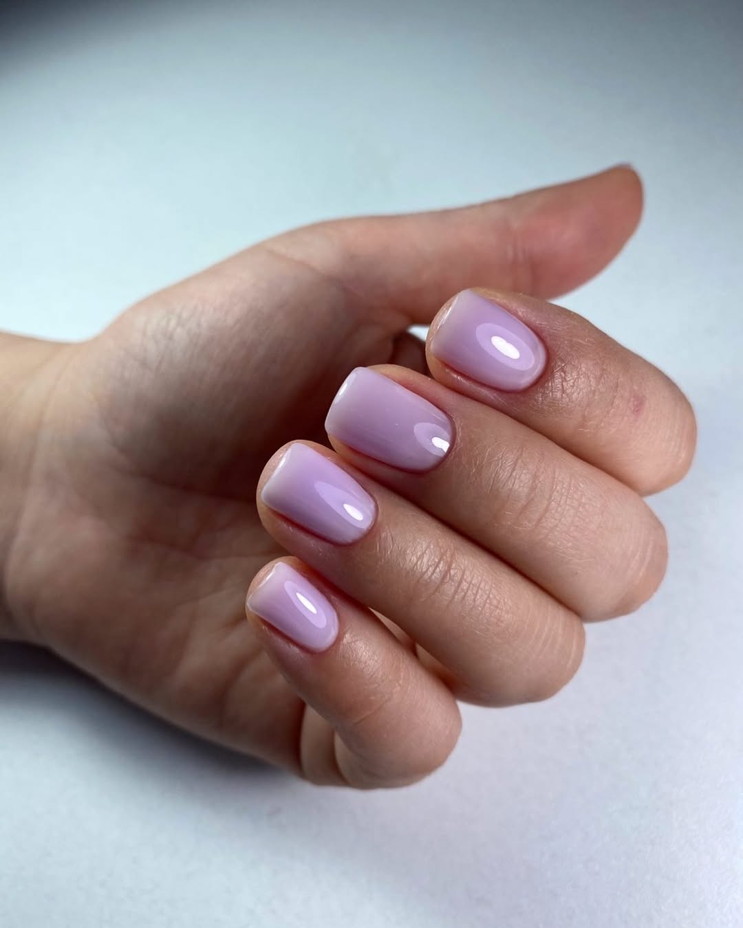 Glossy Lavender Haze Short Square Nails