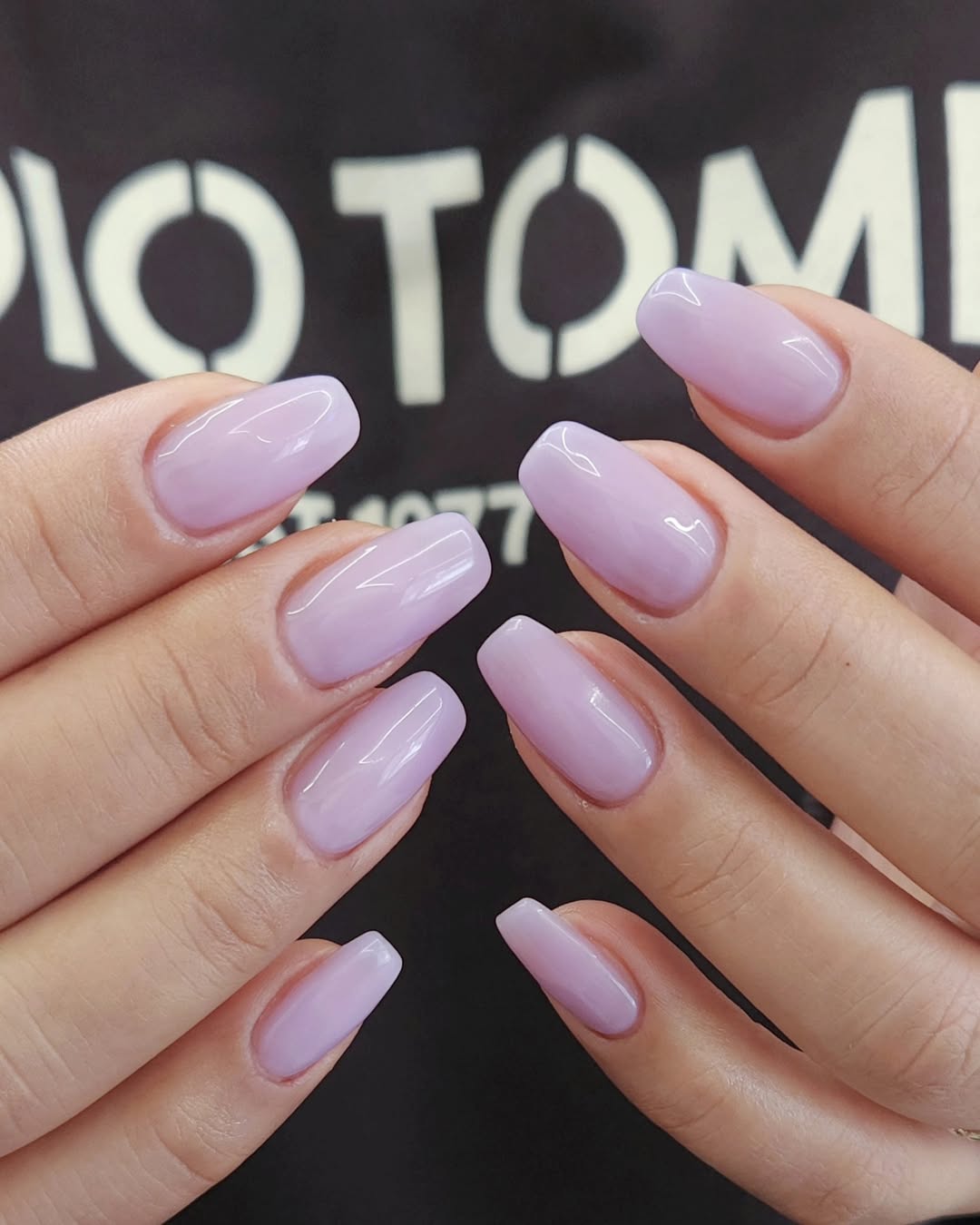 Glossy Lavender Jelly Coffin Nails