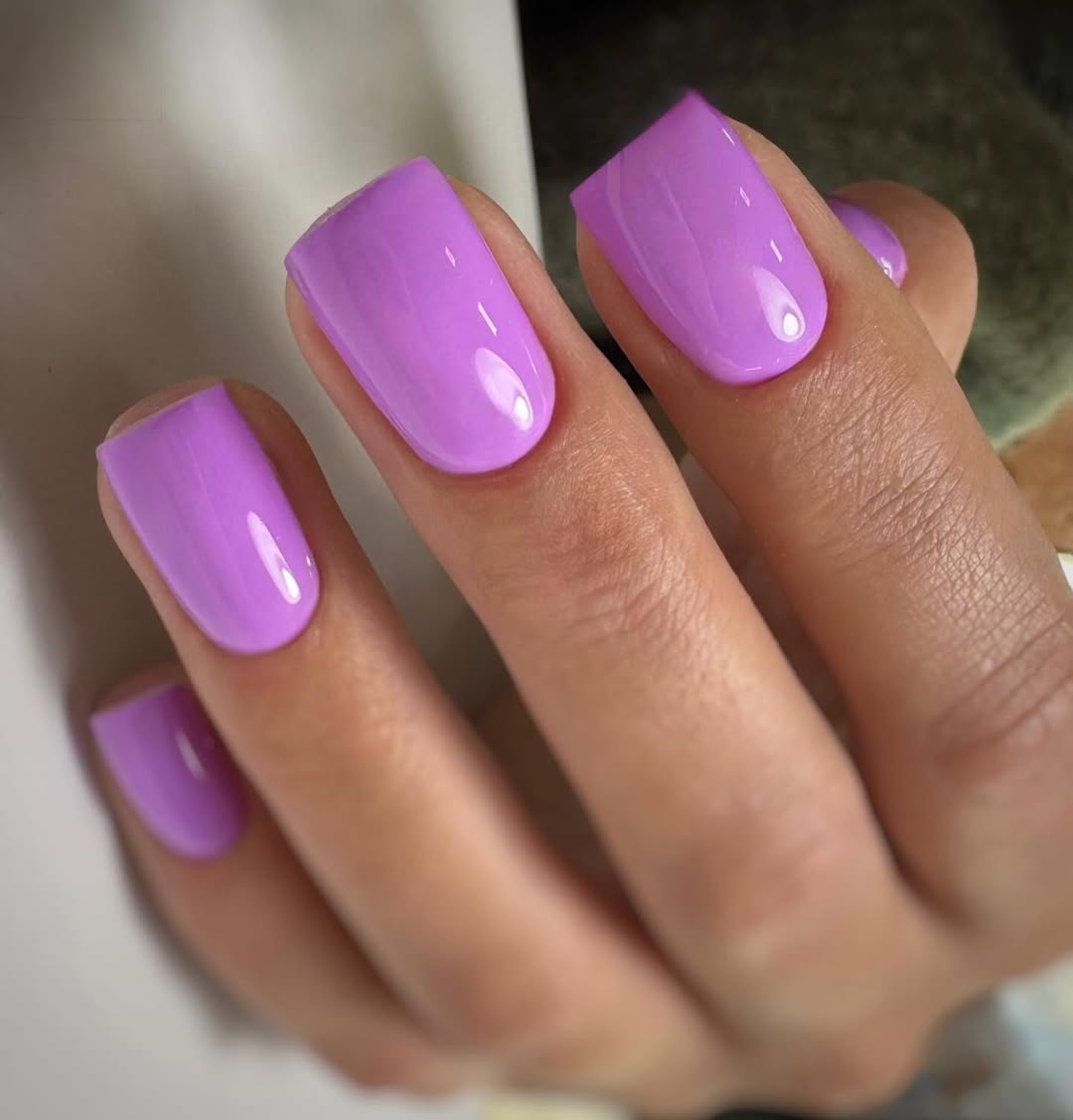 Glossy Lavender Solid Color Short Squoval Nails