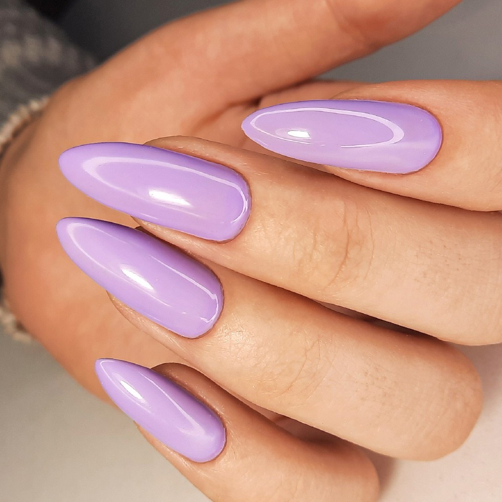 Glossy Lavender Solid Medium Almond Nails