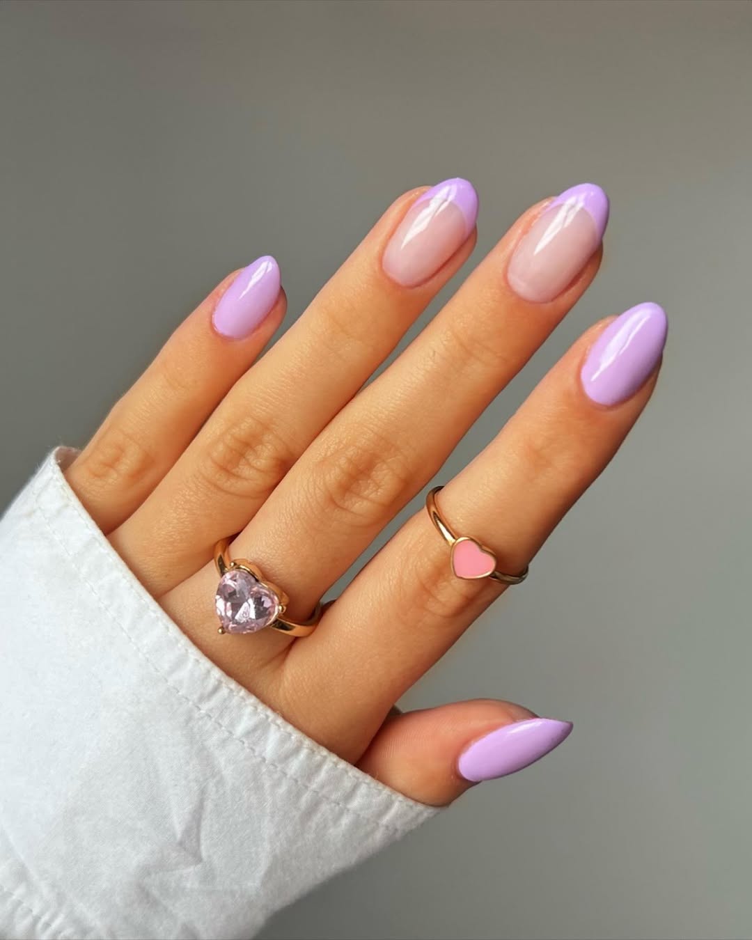 Glossy Lilac Purple French Tip Oval Nails