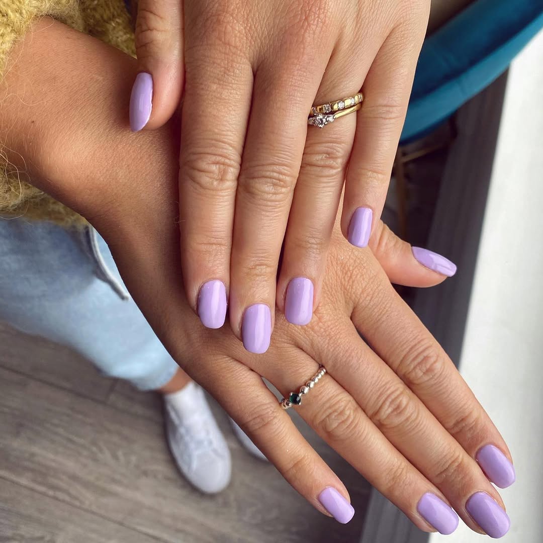 Glossy Lilac Purple Short Squoval Nails