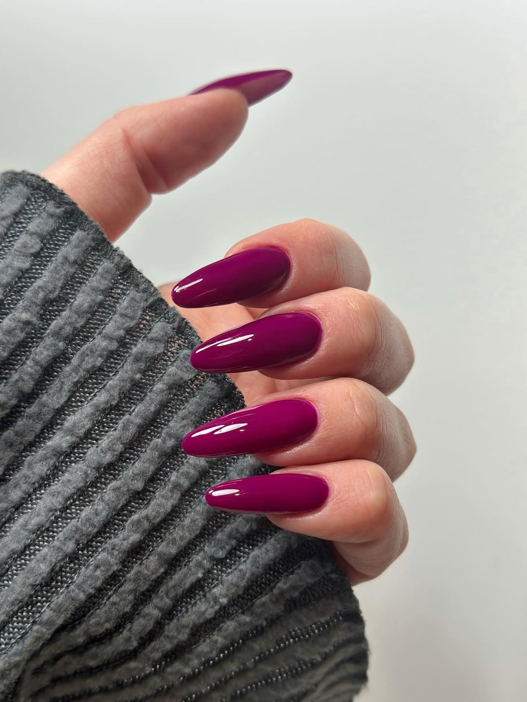 Glossy Magenta Long Almond Nails