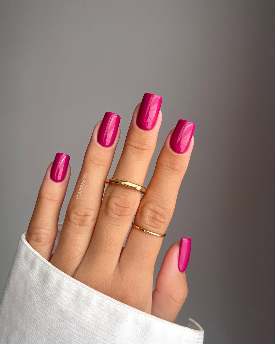 Glossy Magenta Pink Short Square Nails