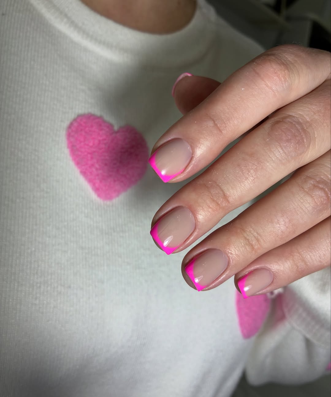 Glossy Nude Base Hot Pink French Tips