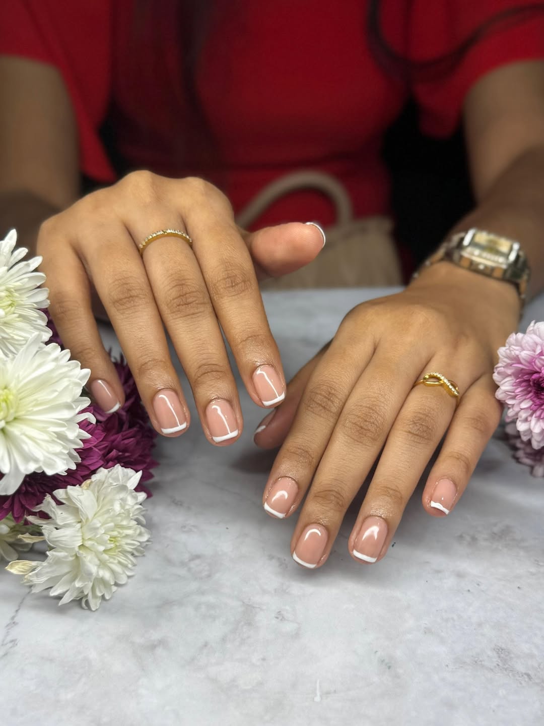 Glossy Nude Pink Short French Tips