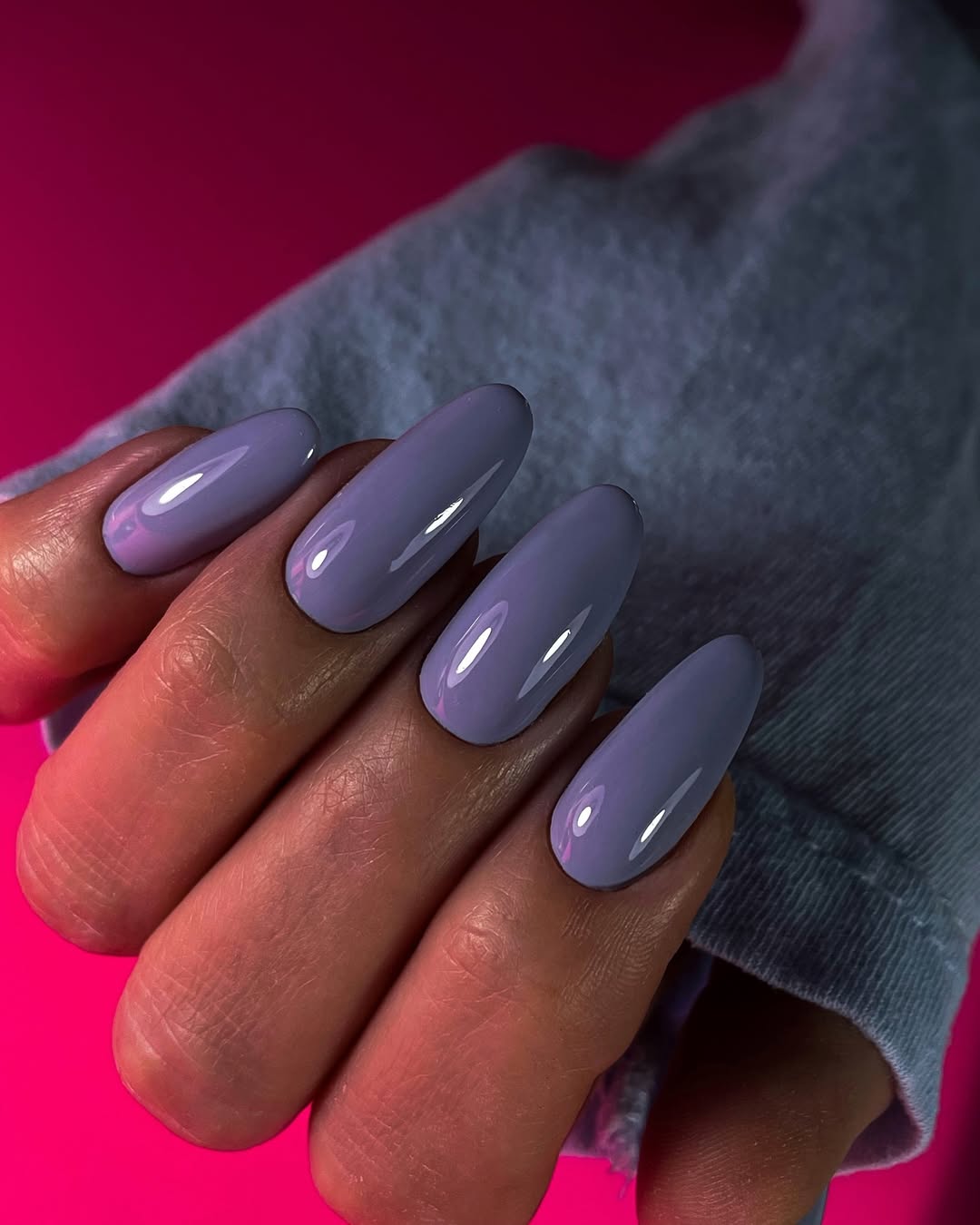 Glossy Periwinkle Oval Long Nails