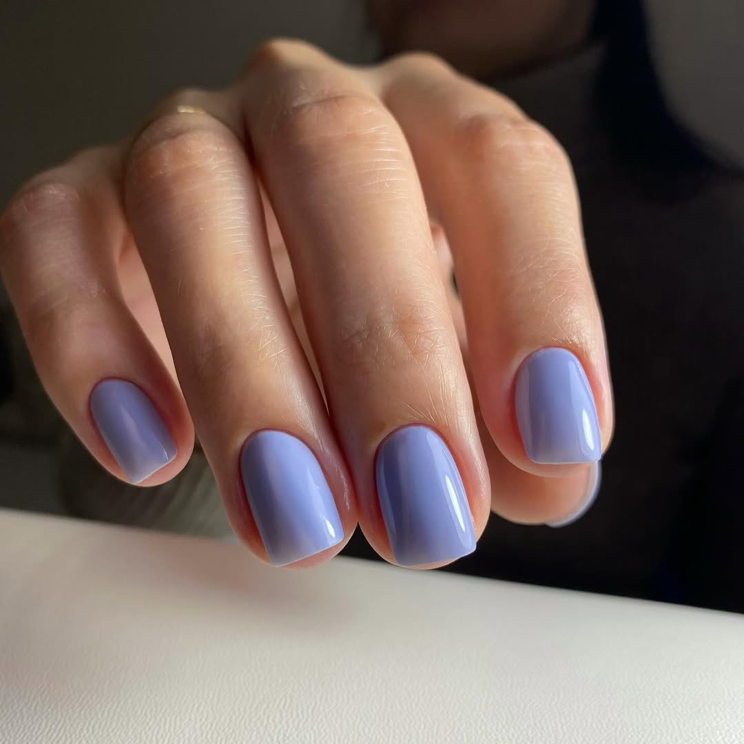 Glossy Periwinkle Solid Color Square Nails