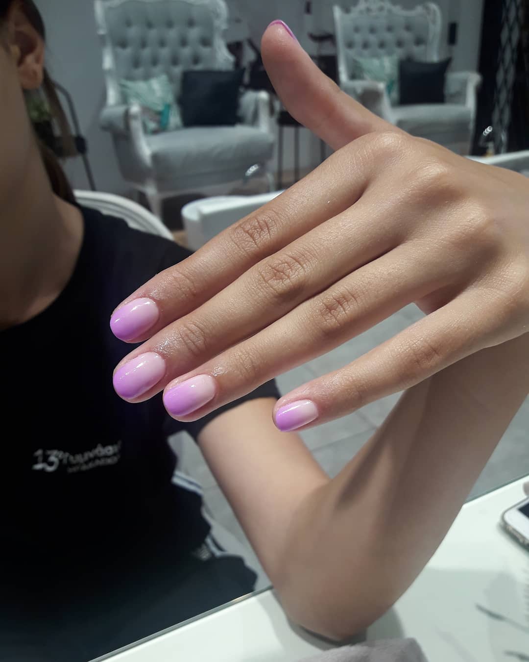 Glossy Pink to Purple Ombre Oval Nails