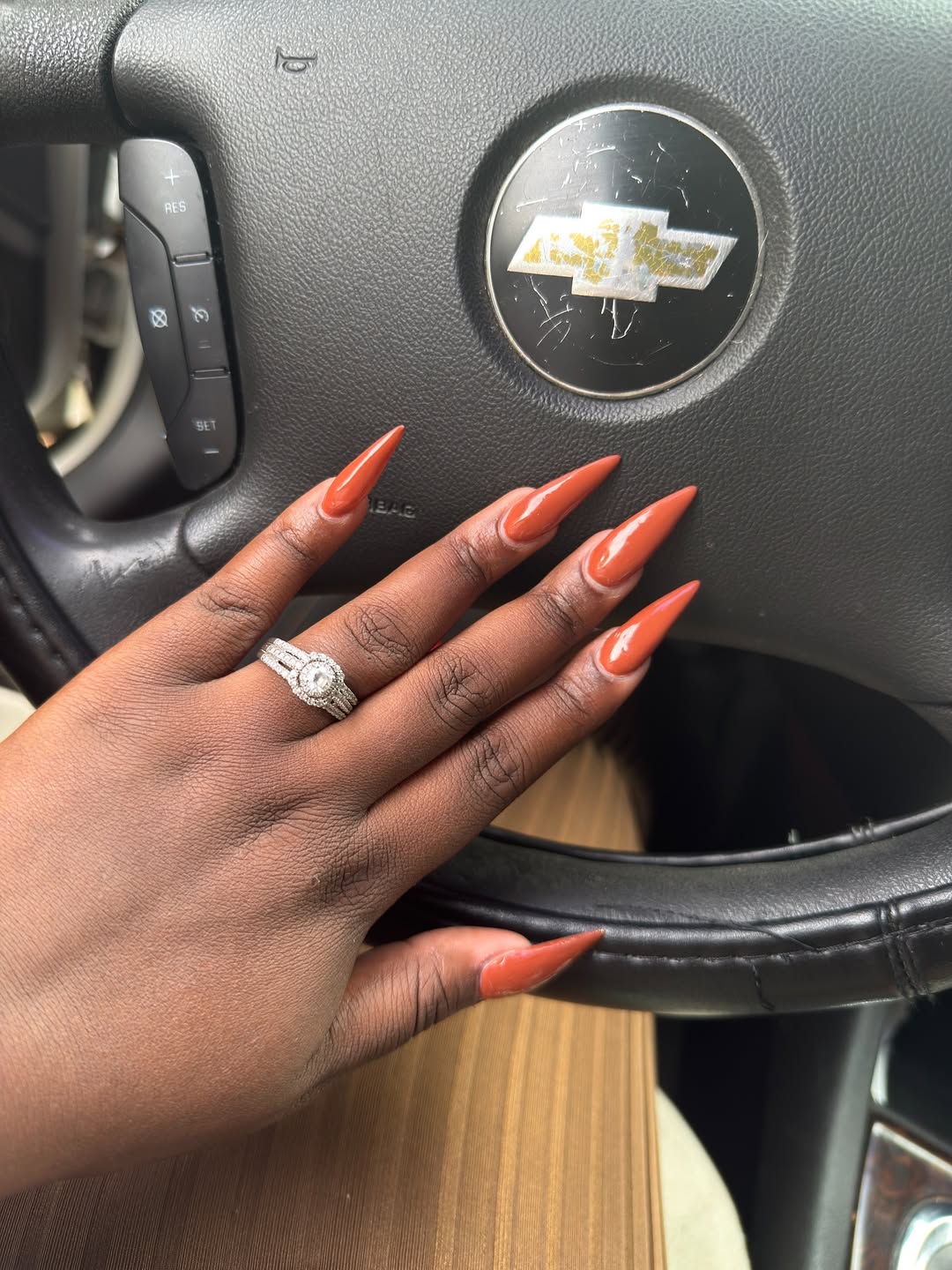 Glossy Pumpkin Spice Stiletto Nails