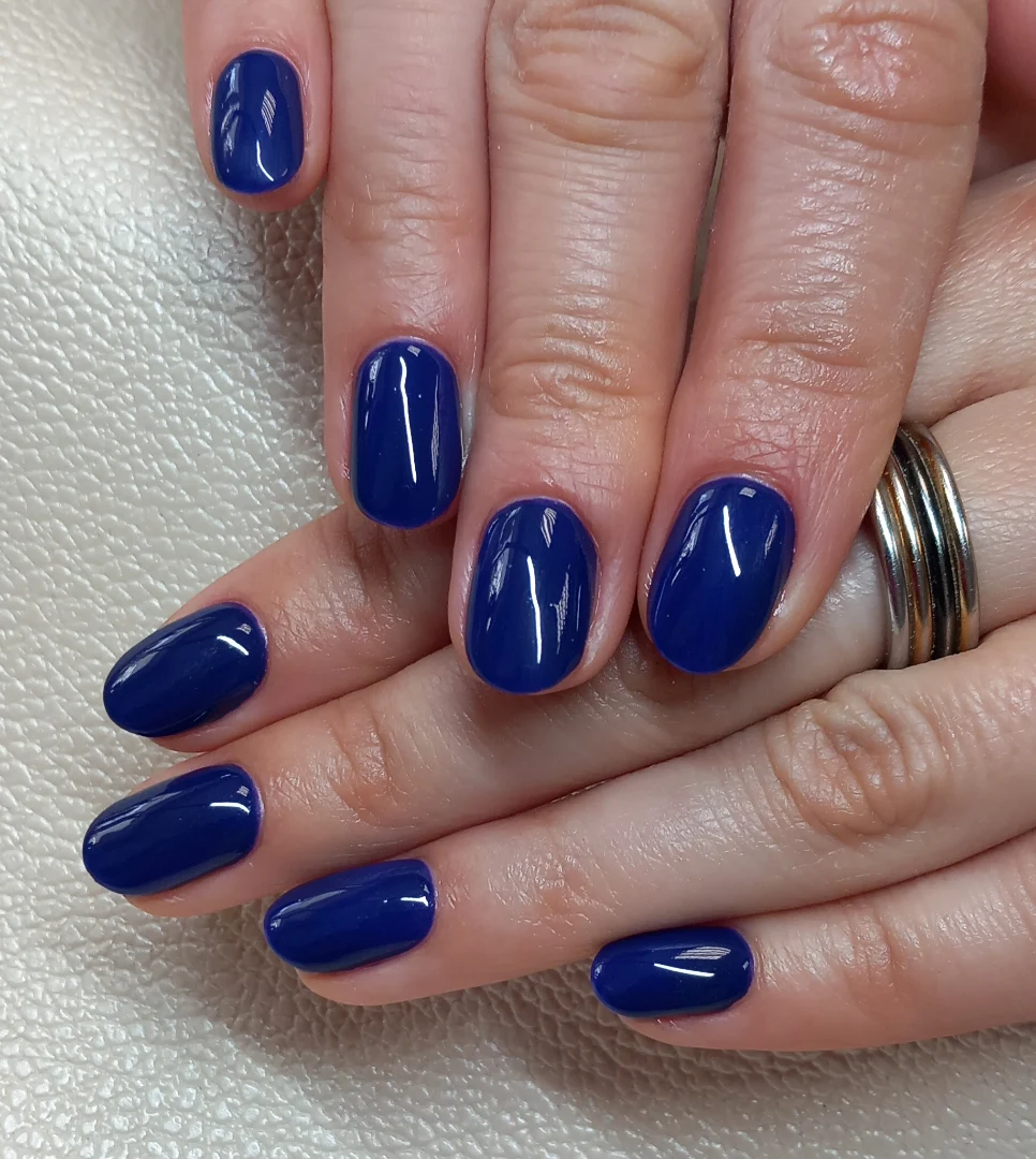Glossy Royal Blue Short Oval Nails