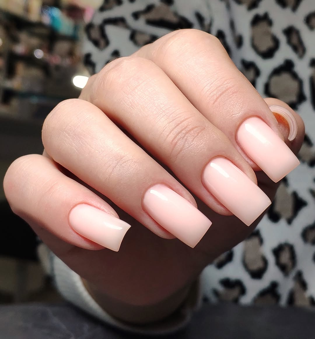 Glossy Sheer Baby Pink Square Gel Nails