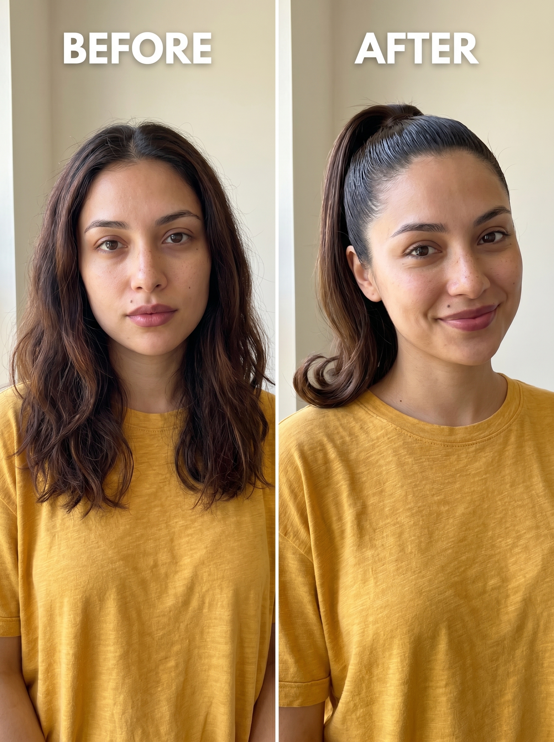 Sleek Glazed Espresso slick-back ponytail, a bold and polished hairstyle for hot weather 2026. Features high-shine gel and protective spray.