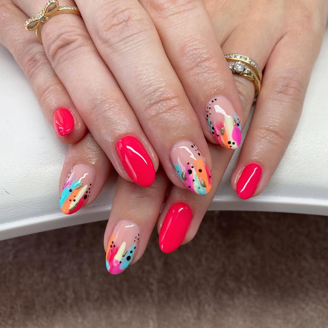 Hot Pink Abstract Brushstroke Accent Nails