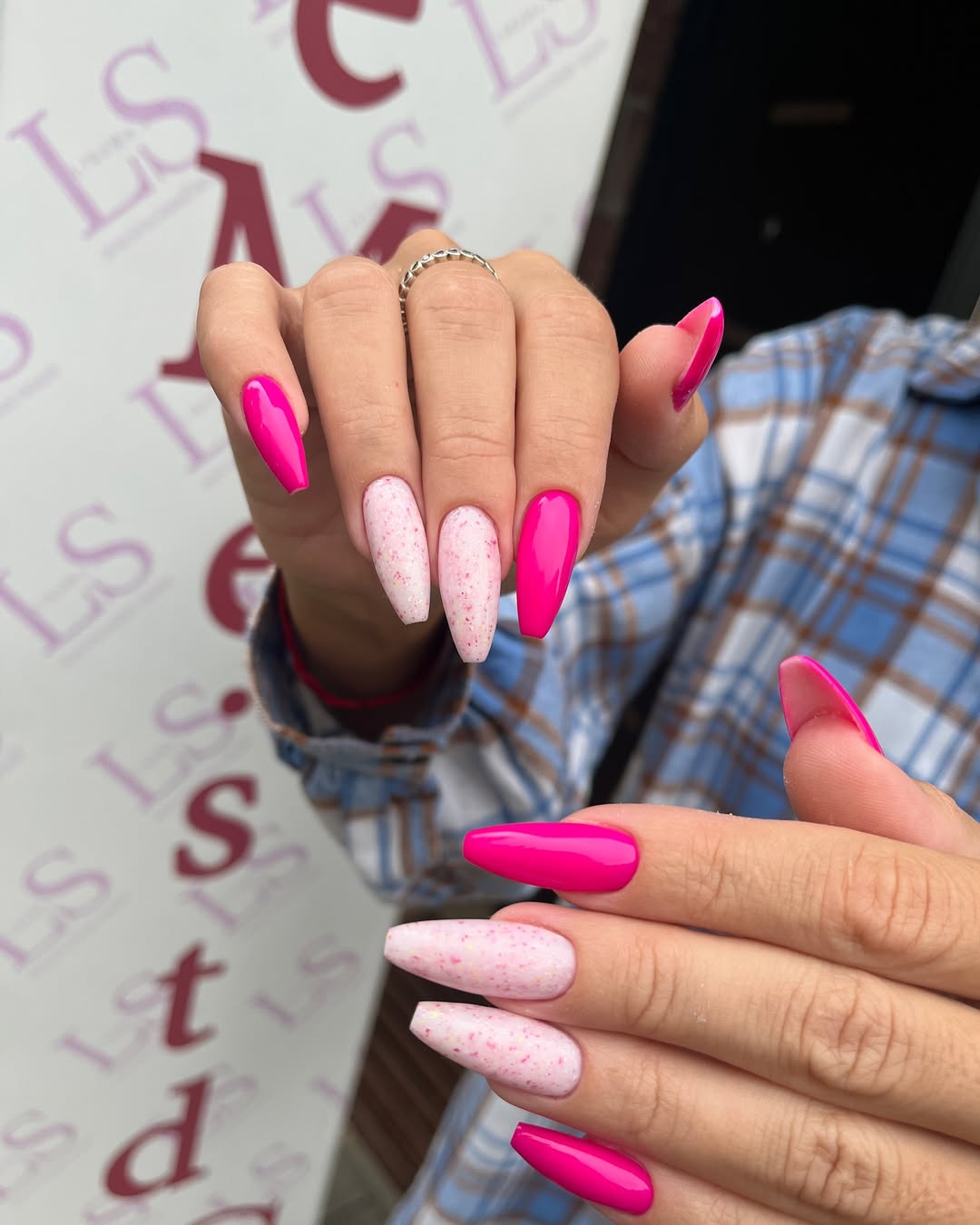 Hot Pink and Pink Sprinkles Coffin Nails