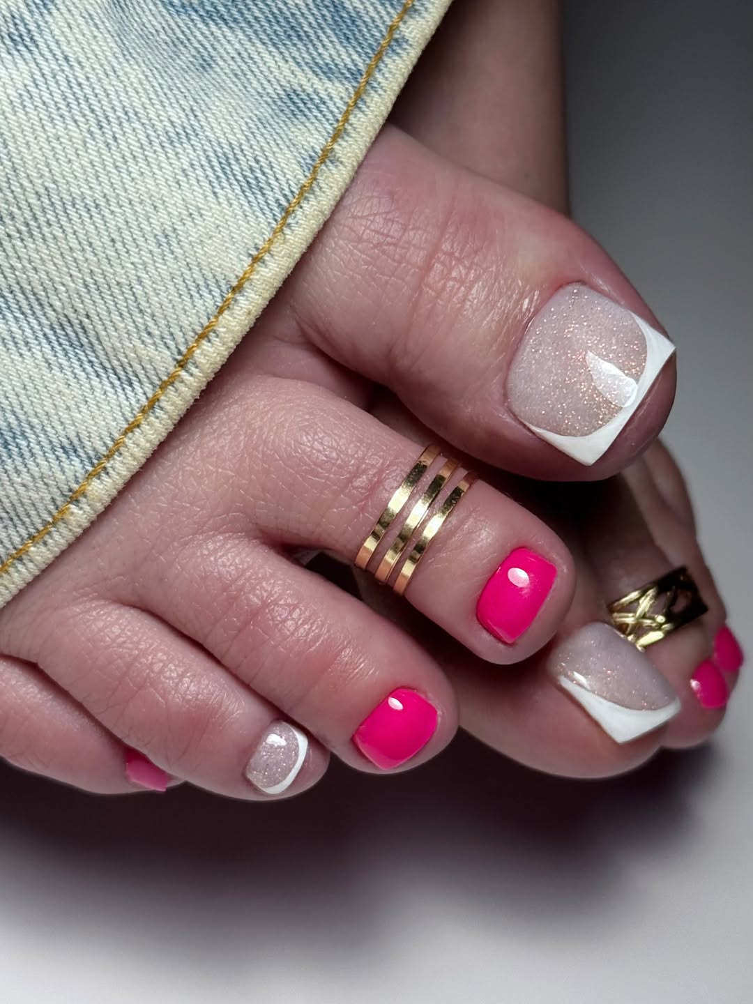 Hot Pink and Shimmer Accent Pedicure
