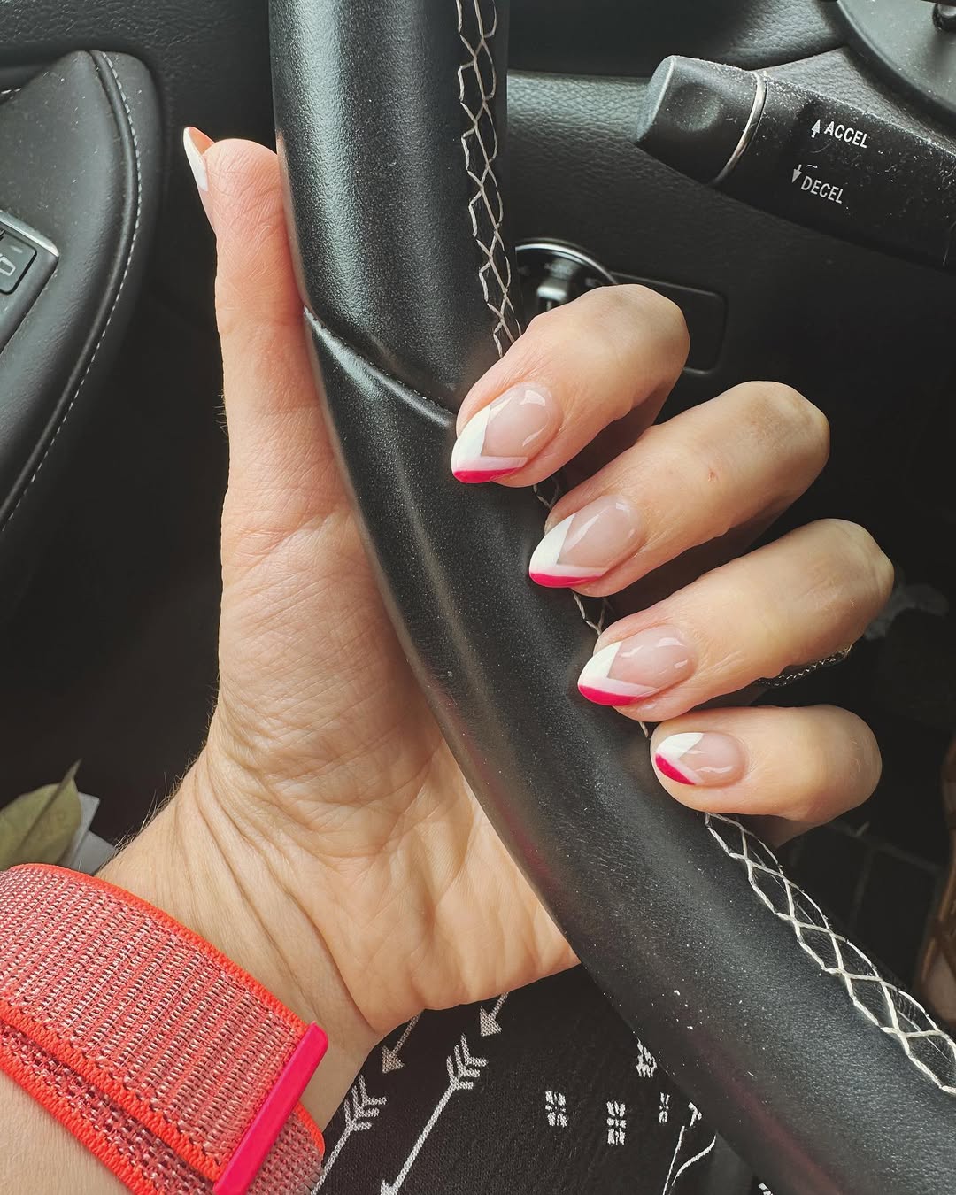 Hot Pink And White V-Tip French Manicure