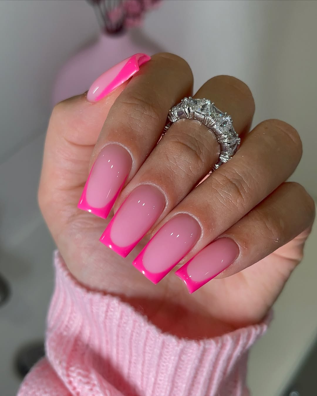 Hot Pink French Tip Square Nails