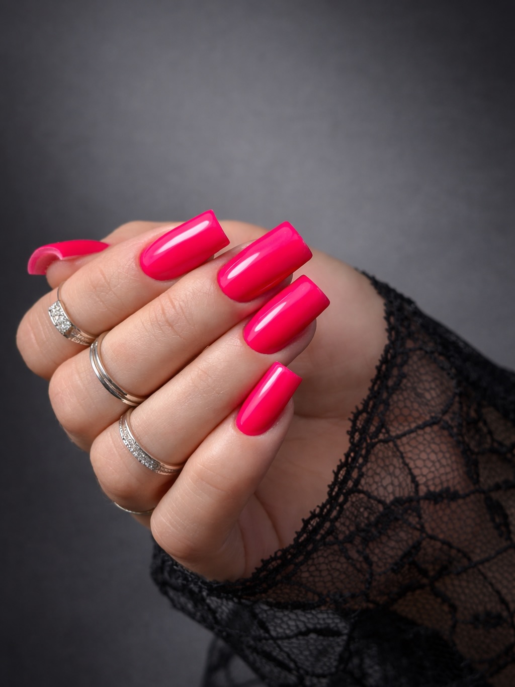Hot Pink Glossy Square Extra Long Nails