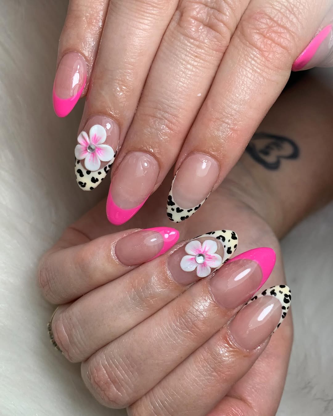 Hot Pink Leopard Print Floral French Tips