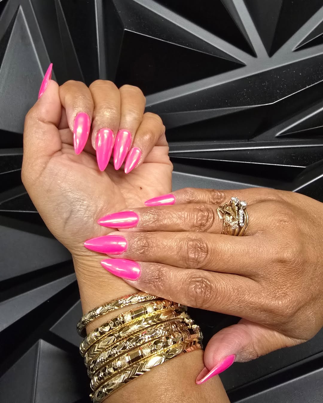 Hot Pink Metallic Extra-Long Stiletto Nails