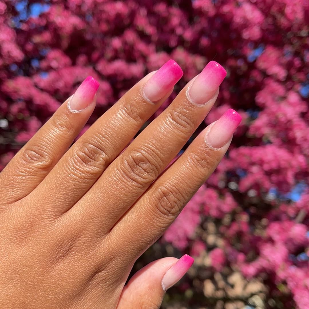 Hot Pink Ombre Square Glossy Nails