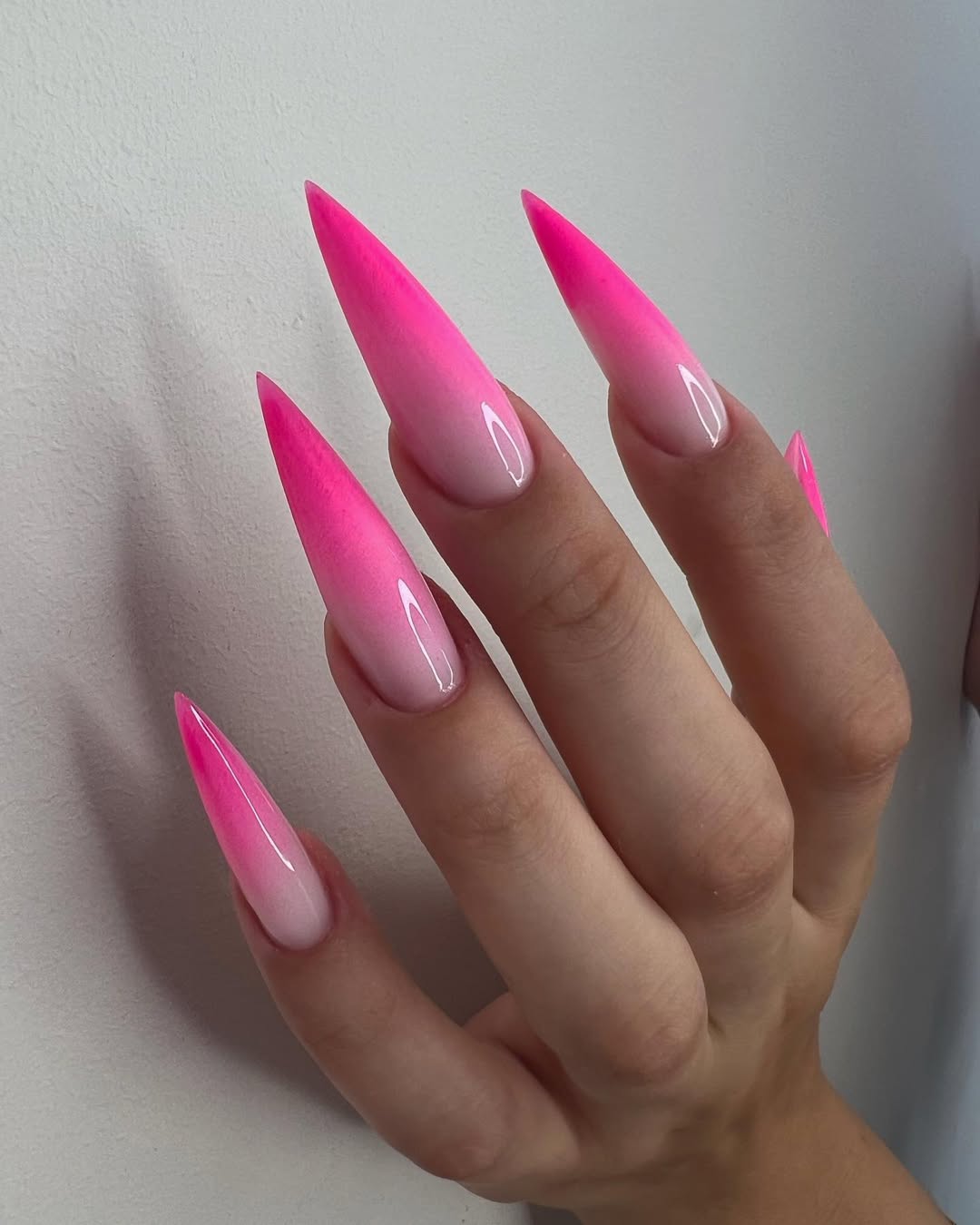 Hot Pink Ombre Stiletto Extra Long Nails