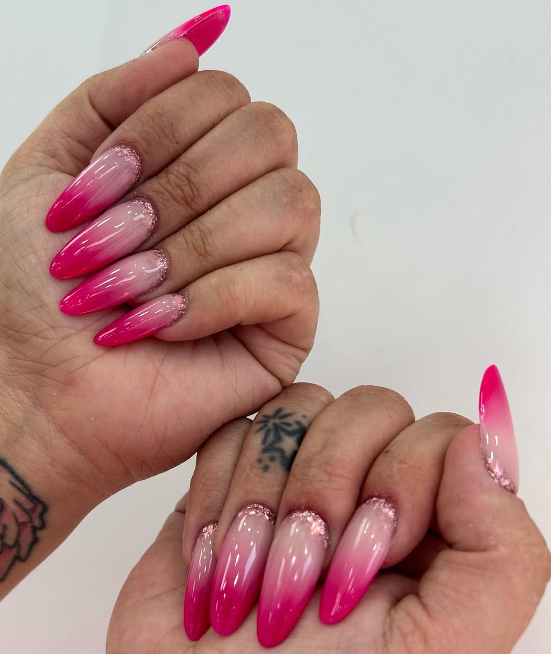 Hot Pink Ombre Stiletto Glitter Nails