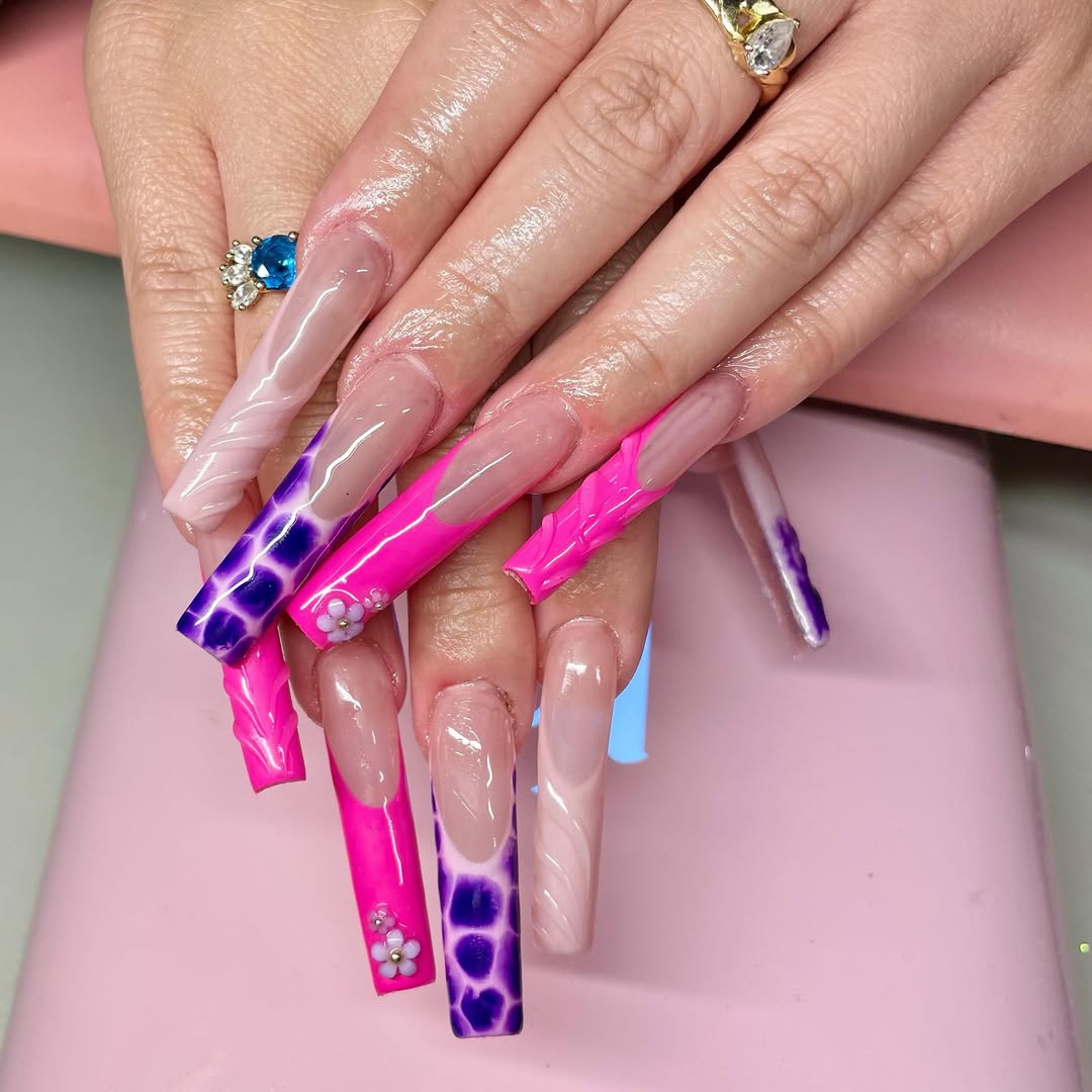 Hot Pink Purple Coffin Abstract Extra-Long