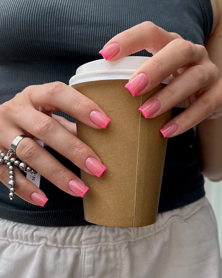 Hot Pink Square French Tip Nails