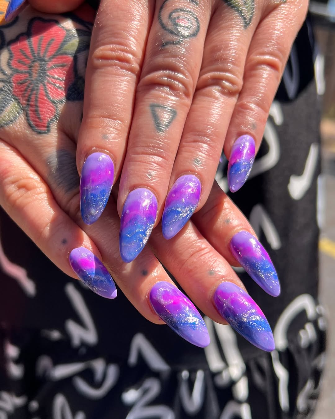 Interstellar Purple Blue Pink Swirls with Silver Flecks