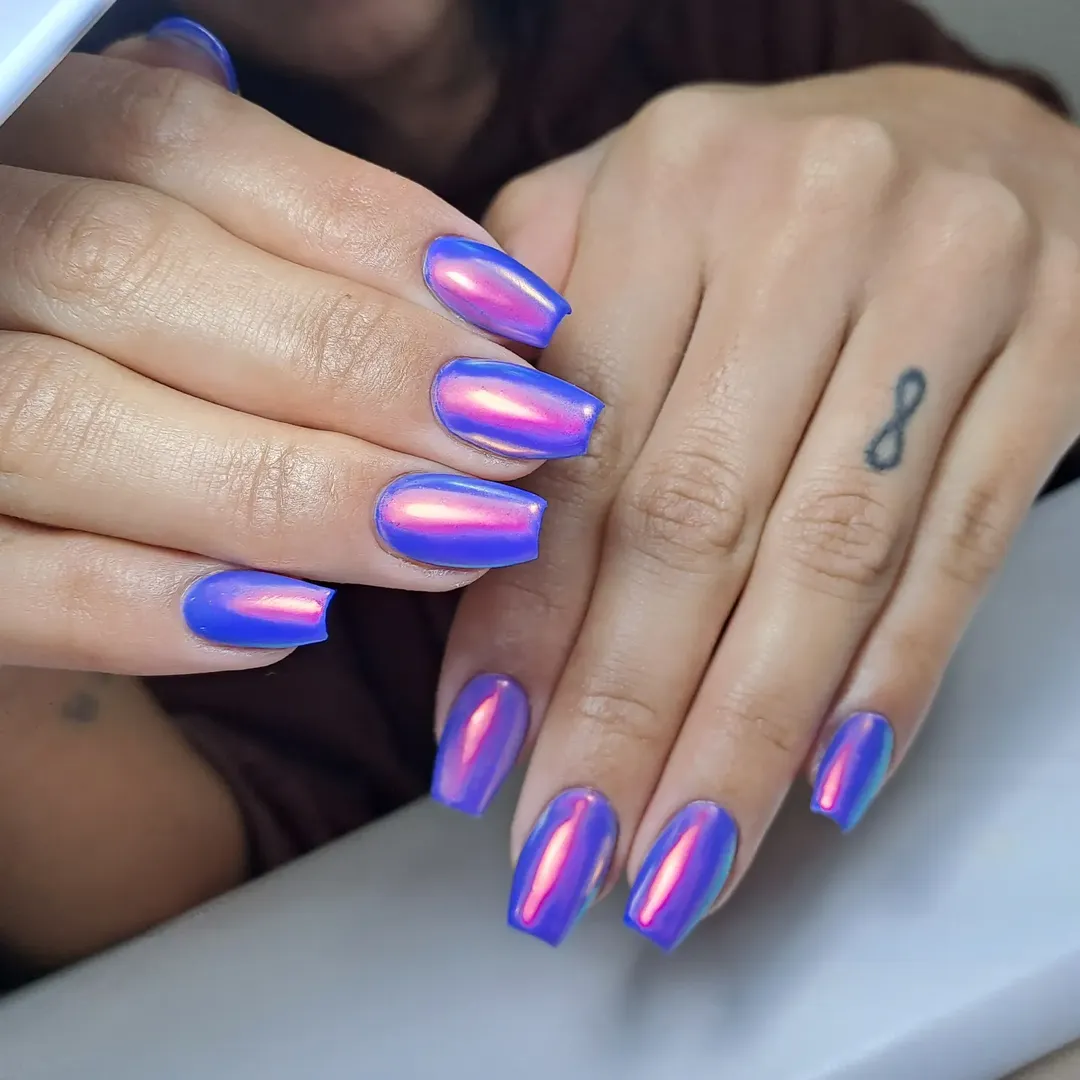 Iridescent Blue Purple Metallic Coffin Nails