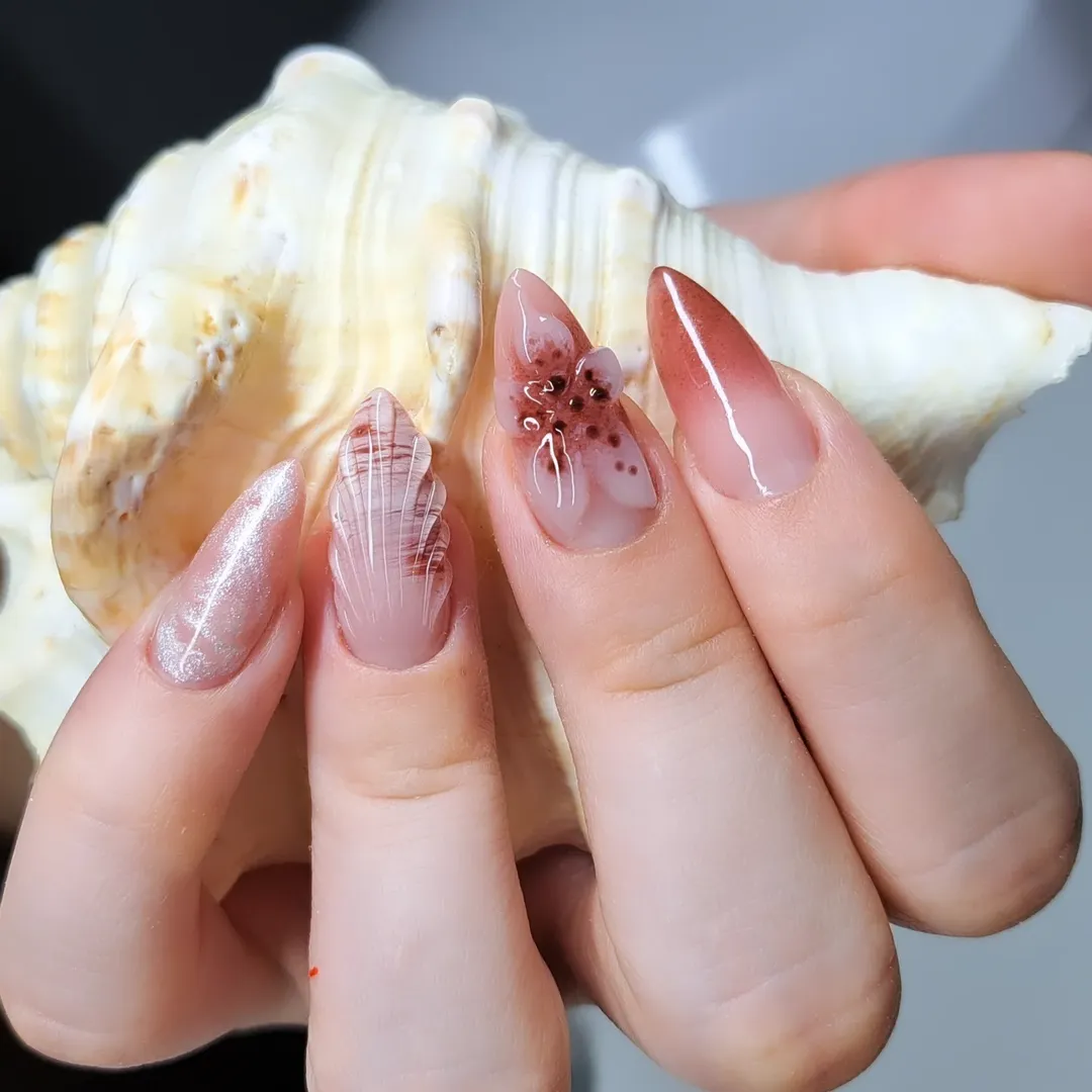 Iridescent Nude Shell 3D Beach Ombré Stiletto