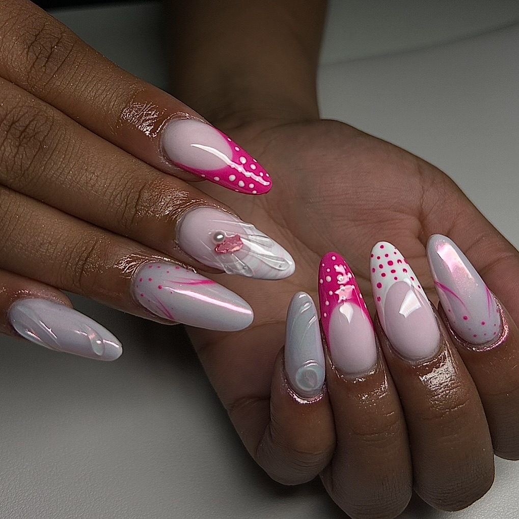 Iridescent Pink Ombre Shell French Tips