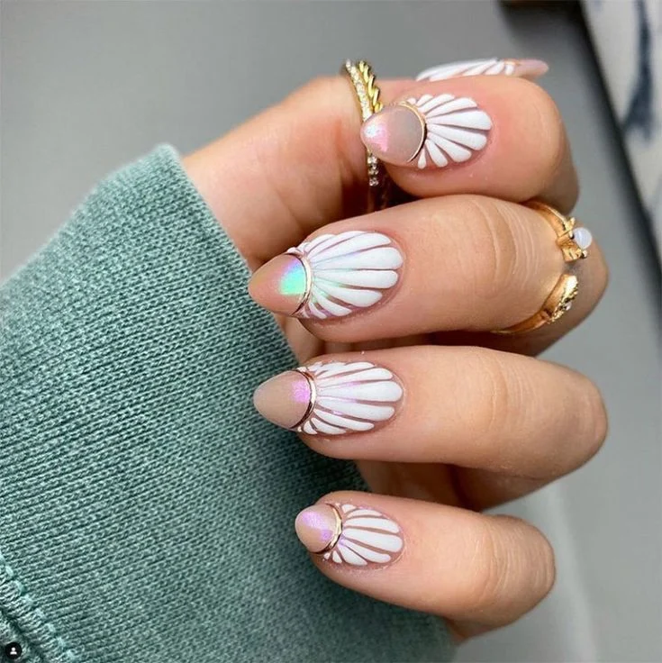 Iridescent Pink Seashell Art With Gold Detail
