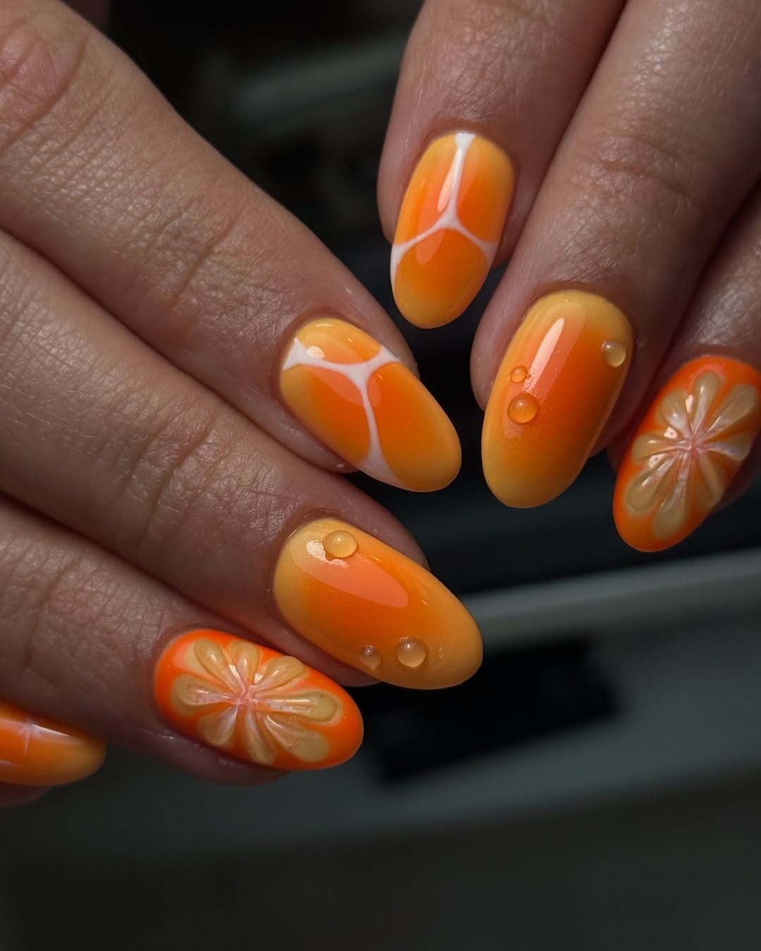 Juicy Orange Gel Drops And Citrus Slice Nails