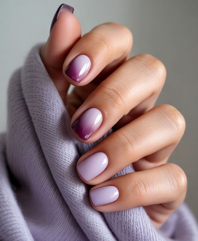 Lavender And Plum Ombre Short Squoval Nails