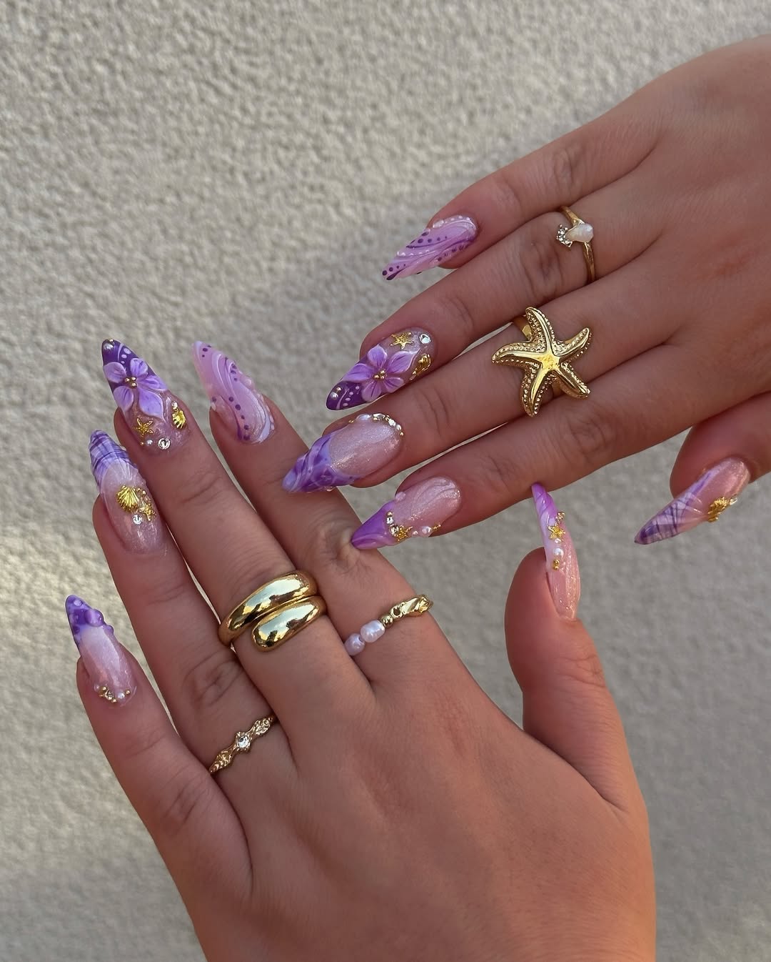 Lavender Dreams Stiletto Nails with 3D Flower Art