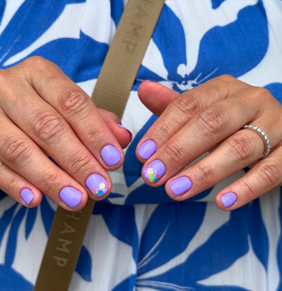 Lavender Glossy Short Squoval Confetti Nails