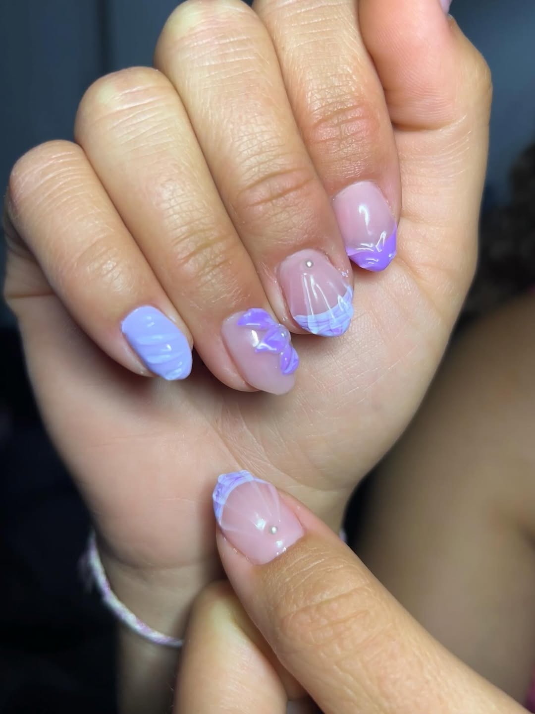 Lavender Jelly French Shell Nails with Pearl Accents