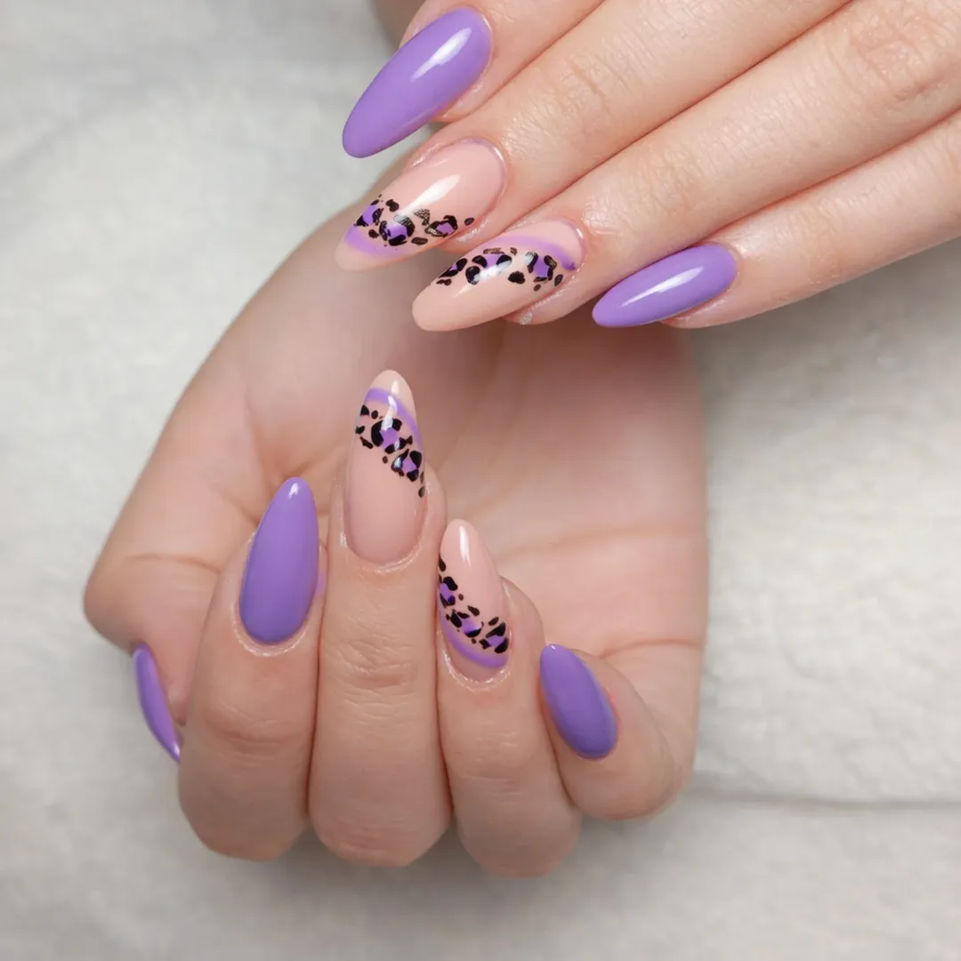 Lavender Leopard Print Almond Nails