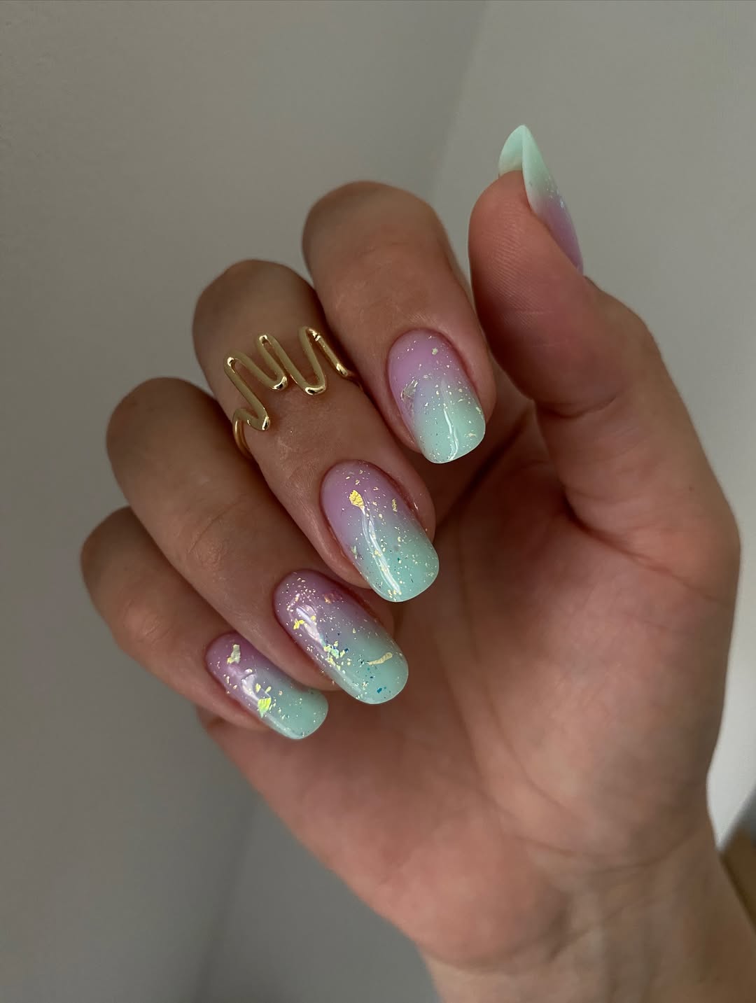 Lavender Mint Ombre Shard Glitter Nails