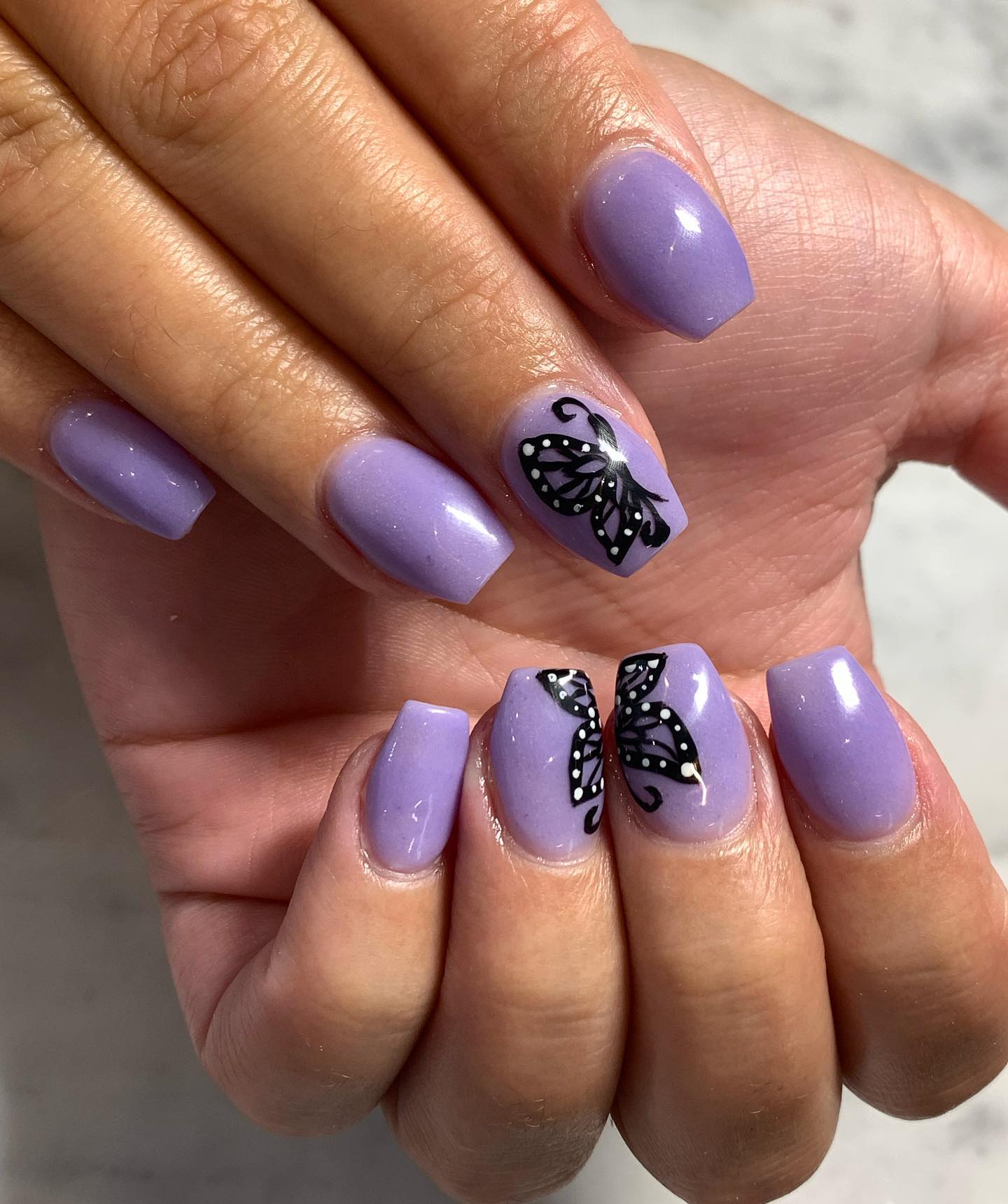 Lavender Purple Butterfly Coffin Nails