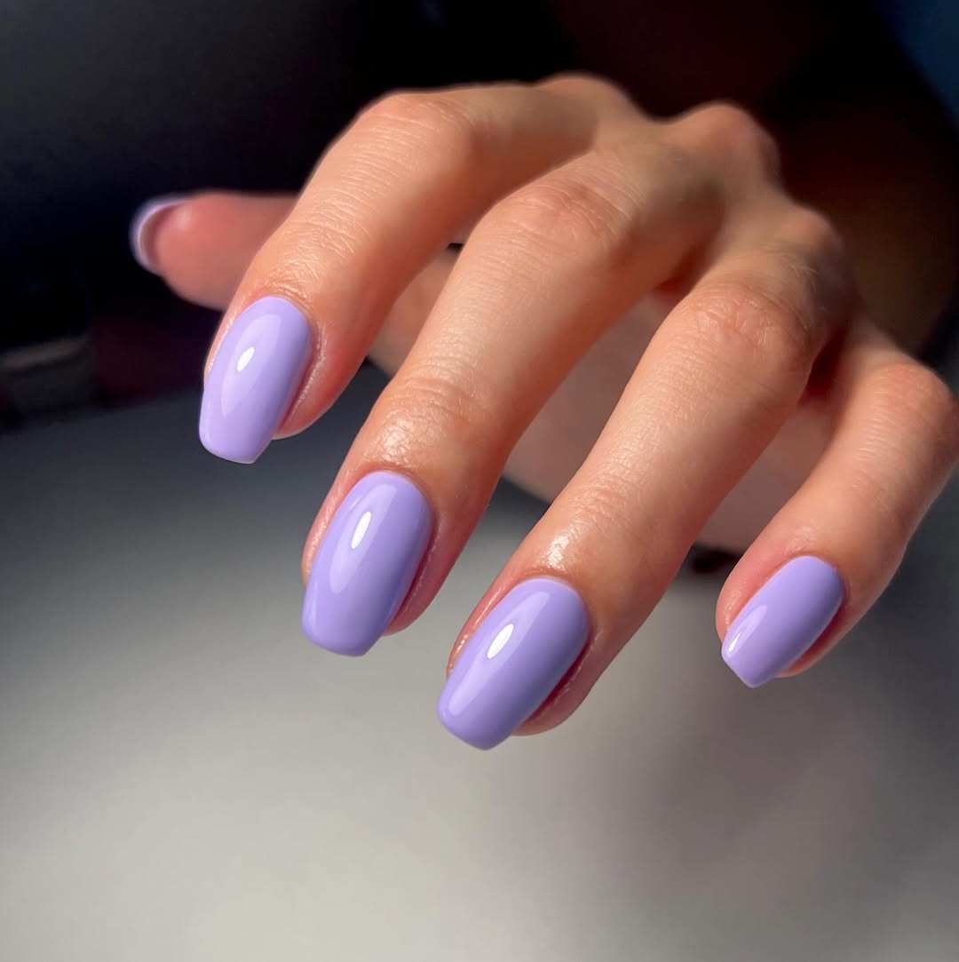 Lavender Purple Glossy Short Squoval Nails