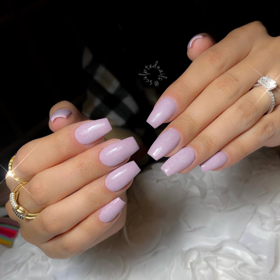 Lavender Shimmer Coffin Dip Nails