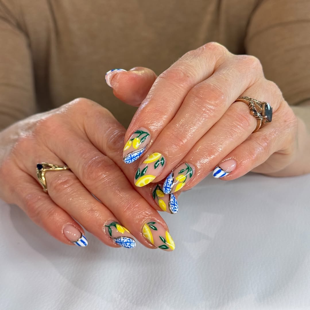 Lemon and Capri Blue Summer French Tip Nails