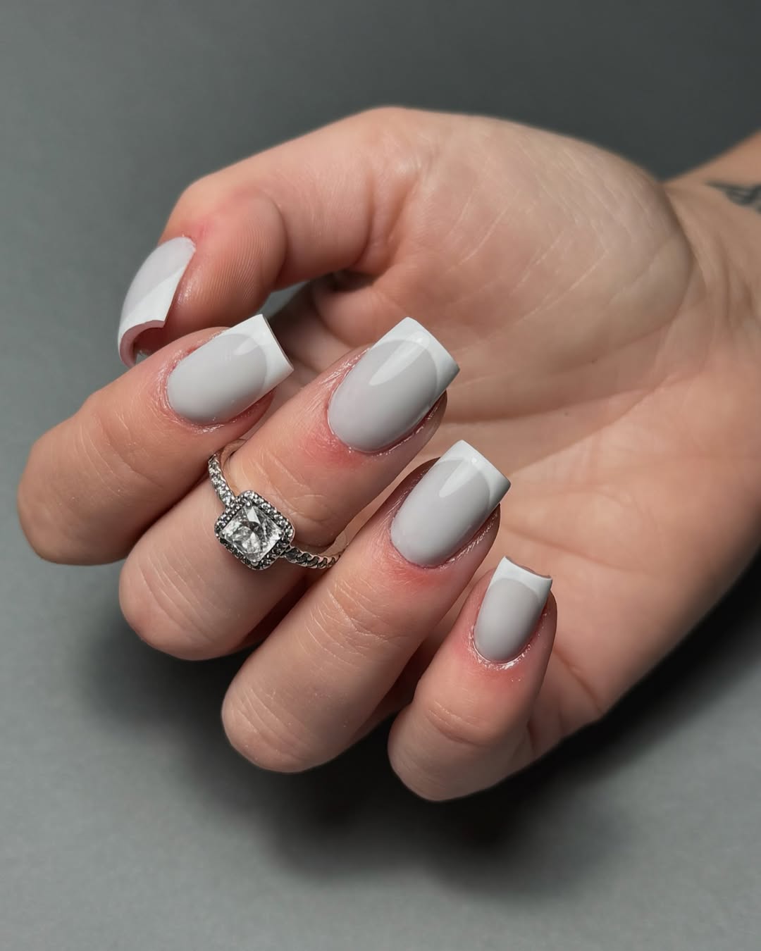 Light Gray French Tip Square Nails