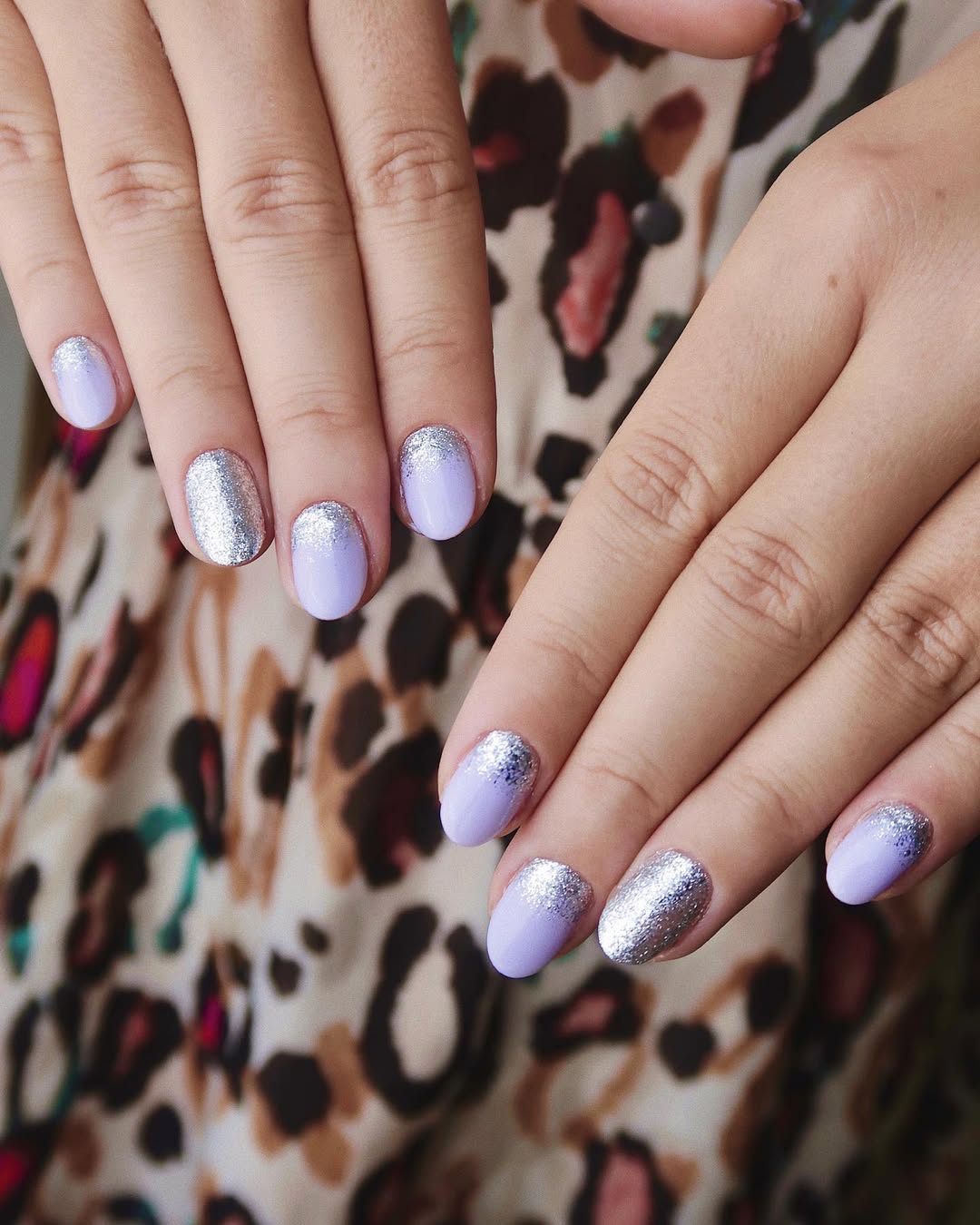 Lilac Glitter Gradient Oval Nails
