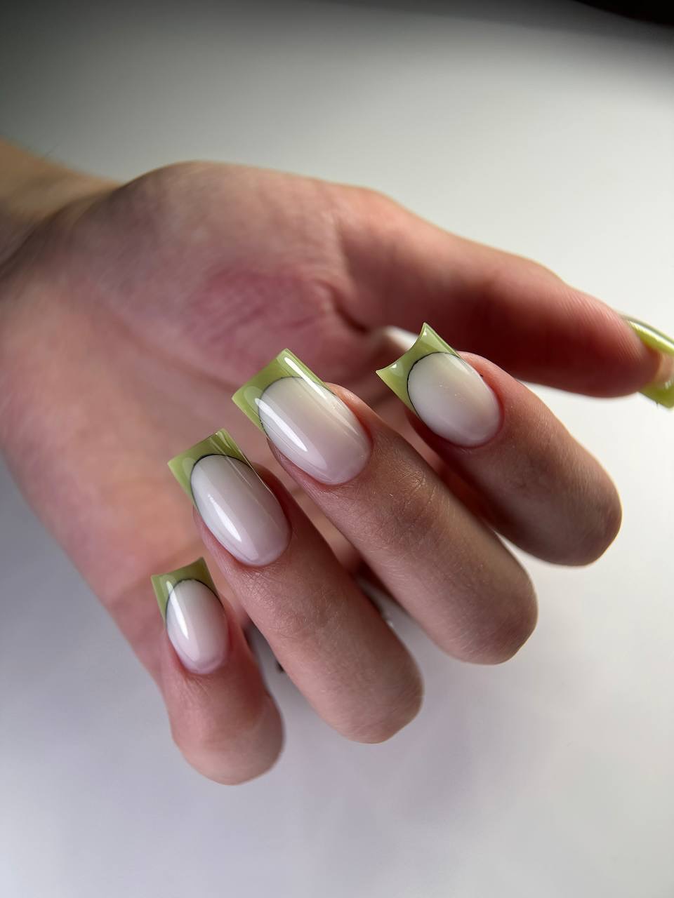 Lime Green Black Outline French Tip Square Nails