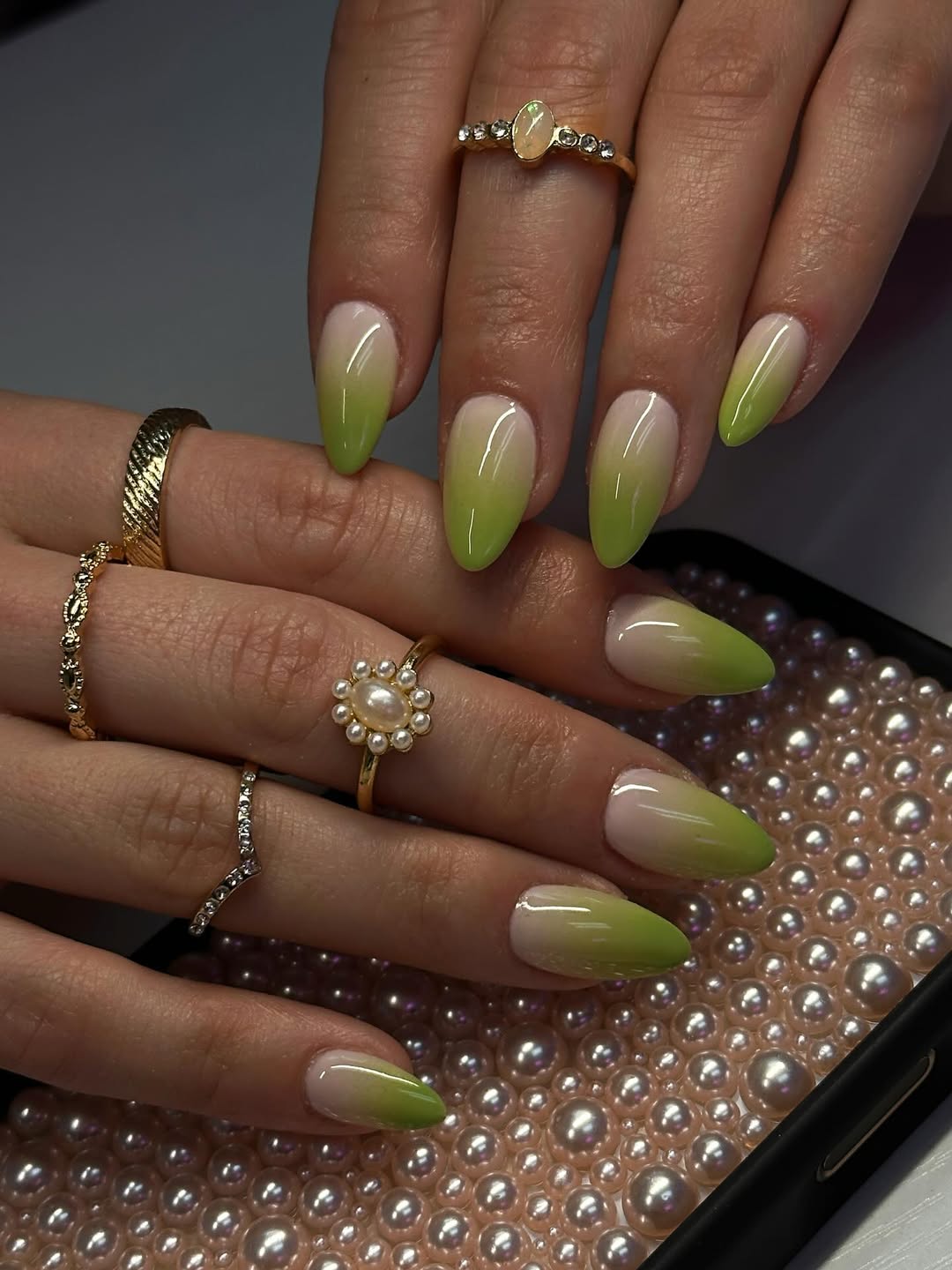 Lime Green Ombre Glossy Almond Nails